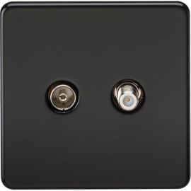 Knightsbridge SF0140MB Screwless Matt Black 2 Gang Isolated TV and Satellite TV Outlet image