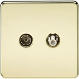 Knightsbridge SF0140PB Screwless Polished Brass 2 Gang Isolated TV and Satellite TV Outlet image