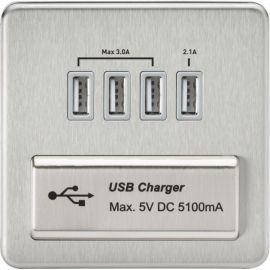 Knightsbridge SFQUADBCG Screwless Brushed Chrome 4x USB-A 5.1A USB Charger Outlet - Grey Insert image