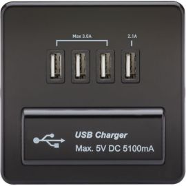 Knightsbridge SFQUADMB Screwless Matt Black 4x USB-A 5.1A USB Charger Outlet image