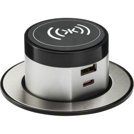 Knightsbridge SK0015 Brushed Chrome IP20 1x USB-A 1x USB-C 4.0A 5W Wireless Charger Pop-Up Dual USB Charger