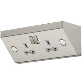 Knightsbridge SKR008 Stainless Steel IP20 2 Gang 13A 2 Pole Mounting Switched Socket - Grey Insert