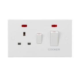 Knightsbridge SN8333NW Square Edge White with White Rocker 45A 2 Pole Cooker Switch Neon 13A Switched Socket image
