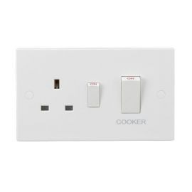 Knightsbridge SN8333W Square Edge White with White Rocker 45A 2 Pole Cooker Switch 13A Switched Socket