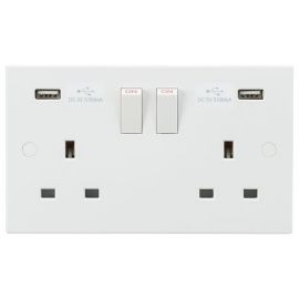 Knightsbridge SN9904 Square Edge White 2 Gang 13A 2x USB-A 3.1A Switched Socket image