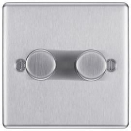 Matrix MT2GDIMBS Brushed Steel 2 Gang 200W 2 Way Intelligent Push LED Dimmer Switch image