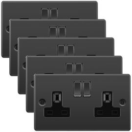Matrix 5 Pack MT2GSKTBCB Black Chrome 2 Gang 13A Switched Socket (5 Pack, 4.50 each)