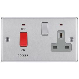Matrix MTCCUSKTLBSG Brushed Steel 45A Switch 13A Switched Socket Neon Cooker Control Unit