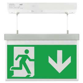 Ovia OVEM4211DST Vanex White IP20 2W 40lm 5500K Suspended Self Test Emergency Exit Sign with Down Legend image