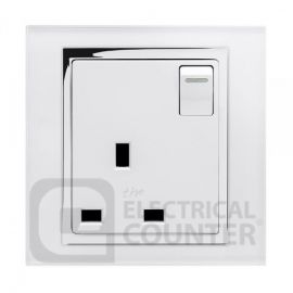 White 13A Single Plug Socket with Switch and Chrome Trim image