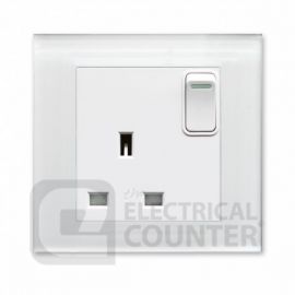 White 13A Single Plug Socket with Switch and Glass Surround image