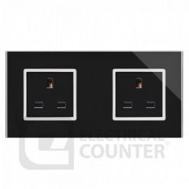 Black 13A Dual Double Unswitched Plug Socket with Chrome Trim