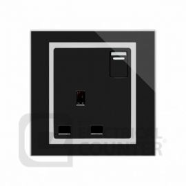 Black 13A Single Plug Socket with Switch and Chrome Trim image