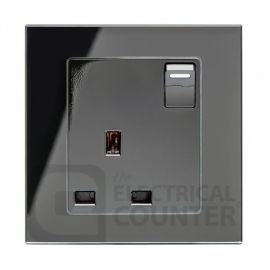 Black 13A Single Plug Socket with Switch and Glass Surround