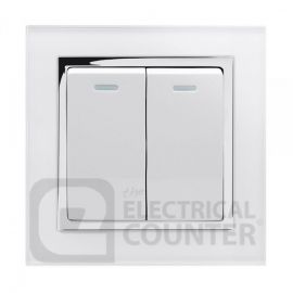 White 2 Gang 2 Way Mechanical Switch with Chrome Trim image
