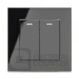 Black 2 Gang 2 Way Mechanical Switch with Glass Surround