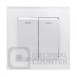 White 2 Gang Mechanical Retractive/Pulse Switch with Glass Surround