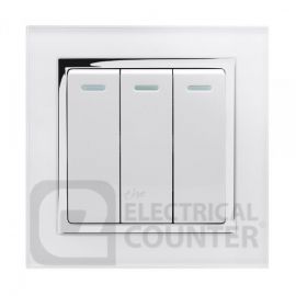 White 3 Gang 2 Way Mechanical Switch with Chrome Trim image