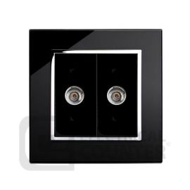 RTS2000 Black Dual TV Socket with Glass Surround