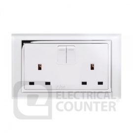 White Double Pole Double Plug Socket with Switch and Chrome Trim image