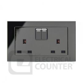 Black Double Pole Double Plug Socket with Switch and Glass Surround