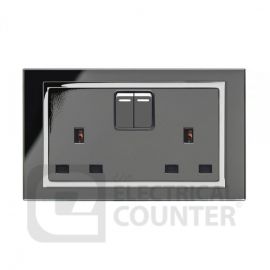 Black Double Pole Double Plug Socket with Switch and Chrome Trim