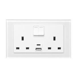 Retrotouch 00662 Crystal White Chrome 2 Gang 13A 1x USB-A 1x USB-C 3.1A Switched Socket image