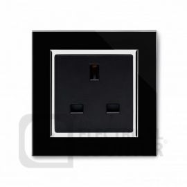 Black 13A Single Unswitched Plug Socket with Chrome Trim