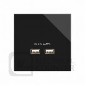 Black Crystal Dual USB Charger Single Socket with Plain Glass image
