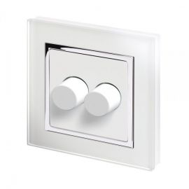White 2 Gang 2 Way Rotary LED Intelligent Dimmer with Chrome Trim image