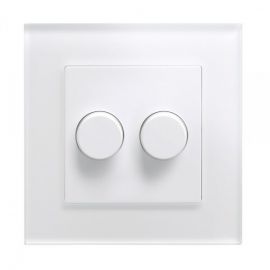 White 2 Gang 2 Way Rotary LED Intelligent Dimmer with Glass Surround image