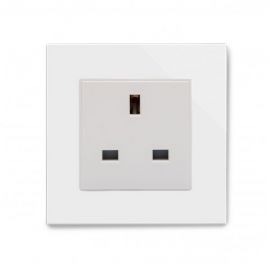 White 13A 1 Gang UK Unswitched Socket with Glass Surround
