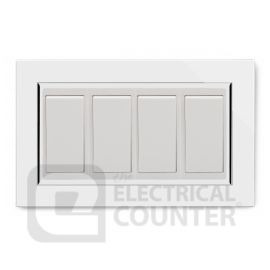 White Light Switch 4 Gang Chrome Trim 2 Way, Double Plate