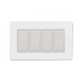 White 4 Gang 2 Way Switch on Double Plate with Glass Surround