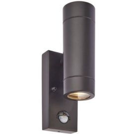 Saxby 75433 Palin PIR Black IP44 2x7W GU10 Non-dimmable Wall Light with PIR image
