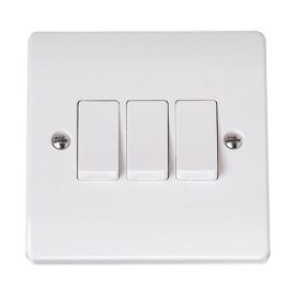Click CCA013 Curva White Plastic 3 Gang 10AX 2 Way Plate Switch image