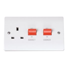 Click CCA204 Curva White Plastic 2 Gang 45A 2 Pole Cooker Unit 13A 2 Pole Switched Socket image