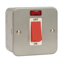 Click CL201 Essentials Metal Clad 45A 1 Gang 2 Pole Neon Plate Switch
