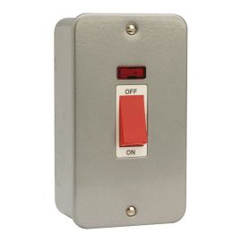 Click CL203 Essentials Metal Clad 45A 2 Gang 2 Pole Vertical Neon Plate Switch image