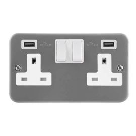 Click CL780 Essentials Metal Clad 2 Gang 13A 2x USB-A 4.2A Switched Socket