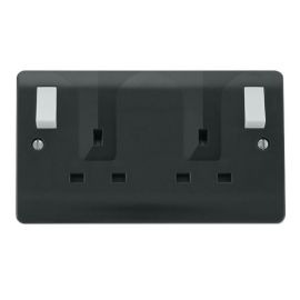 Click CMA736AG Mode Part M Anthracite Grey 2 Gang 13A Outboard Rockers 2 Pole Switched Locating Plug Socket Outlet 
