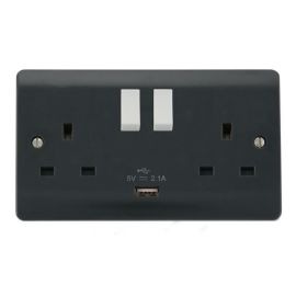 Click CMA770AG Mode Part M Anthracite Grey 2 Gang 13A 1x USB-A 2.1A Switched Socket Outlet  image