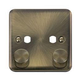 Click DPAB152PL Deco Plus Antique Brass 2 Gang Double Dimmer Plate with Knobs  - Black Insert image