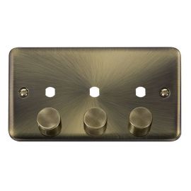 Click DPAB153PL Deco Plus Antique Brass 3 Gang Double Dimmer Plate with Knobs  - Black Insert
