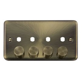 Click DPAB154PL Deco Plus Antique Brass 4 Gang Double Dimmer Plate with Knobs  - Black Insert