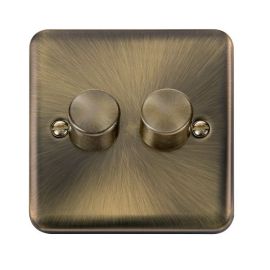 Click DPAB162 Deco Plus Antique Brass 2 Gang 2 Way 100W LED Dimmer Switch