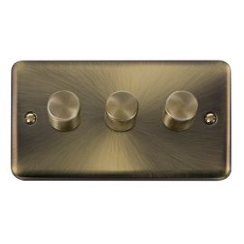 Click DPAB163 Deco Plus Antique Brass 3 Gang 2 Way 100W LED Dimmer Switch