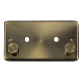 Click DPAB186 MiniGrid Antique Brass 2 Gang 1630W Max 2 Aperture Deco Plus Unfurnished Dimmer Plate and Knob image