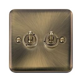 Click DPAB422 Deco Plus Antique Brass 2 Gang 2 Way 10AX Dolly Toggle Switch
