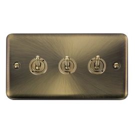Click DPAB423 Deco Plus Antique Brass 3 Gang 2 Way 10AX Dolly Toggle Switch